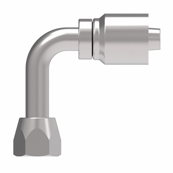 1GA8FJC8 Aeroquip by Danfoss | 1 & 2 Wire OTC Female JIC 37° Swivel 90° Long Drop Elbow (FJC) Crimp Fitting | -08 Female JIC 37° Swivel x -08 Hose Barb | Steel