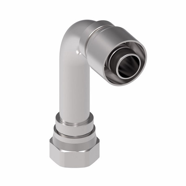 1GA20FJC20 Aeroquip by Danfoss | 1 & 2 Wire OTC Female JIC 37° Swivel 90° Long Drop Elbow (FJC) Crimp Fitting | -20 Female JIC 37° Swivel x -20 Hose Barb | Steel