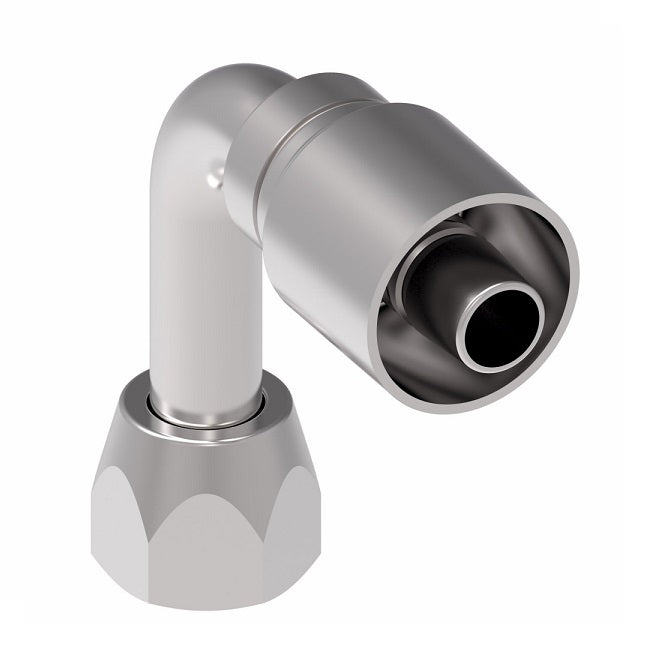 1GA12FJC12 Aeroquip by Danfoss | 1 & 2 Wire OTC Female JIC 37° Swivel 90° Long Drop Elbow (FJC) Crimp Fitting | -12 Female JIC 37° Swivel x -12 Hose Barb | Steel