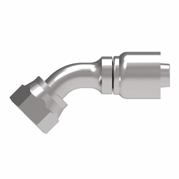1GA20FRA24 Aeroquip by Danfoss | 1 & 2 Wire OTC Female ORS Swivel 45° Elbow (FRA) Crimp Fitting | -20 Female O-Ring Face Seal Swivel x -24 Hose Barb | Steel