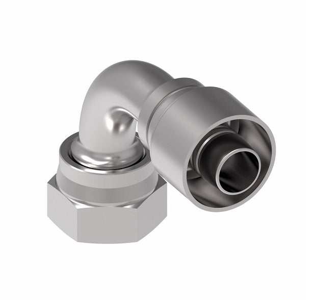 1GA20FRB16 Aeroquip by Danfoss | 1 & 2 Wire OTC Female ORS Swivel 90° Short Drop Elbow (FRB) Crimp Fitting | -20 Female O-Ring Face Seal Swivel x -16 Hose Barb | Steel
