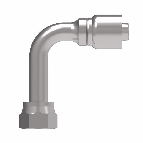 1GA20FRC20 Aeroquip by Danfoss | 1 & 2 Wire OTC Female ORS Swivel 90° Long Drop Elbow (FRC) Crimp Fitting | -20 Female O-Ring Face Seal Swivel x -20 Hose Barb | Steel