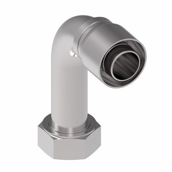 1GA24FRC24 Aeroquip by Danfoss | 1 & 2 Wire OTC Female ORS Swivel 90° Long Drop Elbow (FRC) Crimp Fitting | -24 Female O-Ring Face Seal Swivel x -24 Hose Barb | Steel