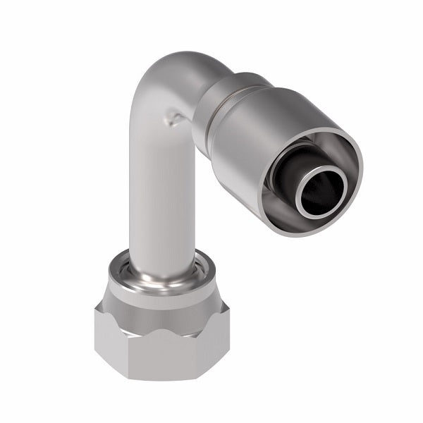 1GA10FRC10 Aeroquip by Danfoss | 1 & 2 Wire OTC Female ORS Swivel 90° Long Drop Elbow (FRC) Crimp Fitting | -10 Female O-Ring Face Seal Swivel x -10 Hose Barb | Steel