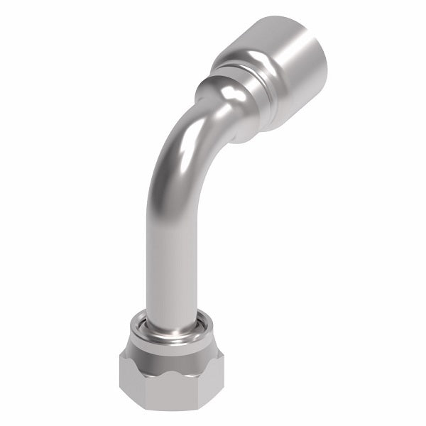1GA20FRC20 Aeroquip by Danfoss | 1 & 2 Wire OTC Female ORS Swivel 90° Long Drop Elbow (FRC) Crimp Fitting | -20 Female O-Ring Face Seal Swivel x -20 Hose Barb | Steel