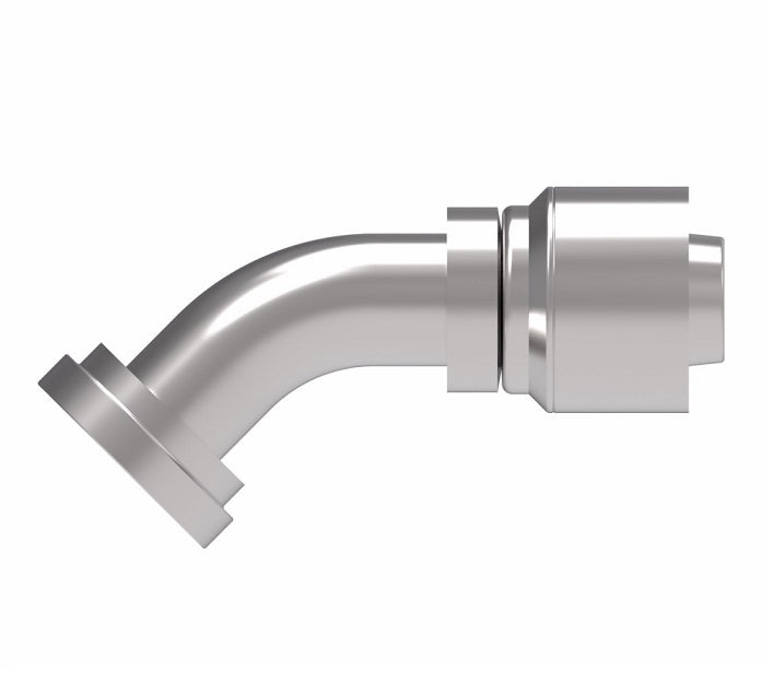 1G24FLA32 Aeroquip by Danfoss | 1 & 2 Wire OTC SAE Code 61 Split Flange 45° Elbow (FLA) Crimp Fitting | -24 Code 61 Split Flange x -32 Hose Barb | Steel