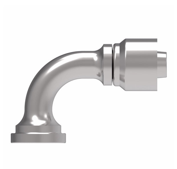 1G24FLB32 Aeroquip by Danfoss | 1 & 2 Wire OTC SAE Code 61 Split Flange 90° Elbow (FLB) Crimp Fitting | -24 Code 61 Split Flange x -32 Hose Barb | Steel