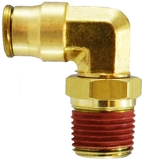 20084 (20-084) Midland Push-In Fitting - Swivel Male 90° Elbow - 3/8" Tube OD x 3/8" Male NPTF - Brass