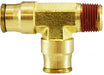 20100 (20-100) Midland Push-In Fitting - Fixed Male Run Tee - 3/8" Tube OD x 1/4" Male NPTF - Brass