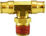 20106 (20-106) Midland Push-In Fitting - Swivel Male Branch Tee - 1/4" Tube OD x 1/4" Male NPTF - Brass