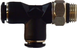 20677 (20-677) Midland Metric Push-In Fitting - Male Swivel Run Tee - 10mm Tube OD x 3/8" Male BSPT Thread - Composite Body