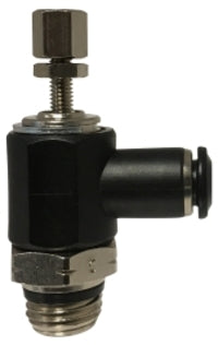 20789C (20-789C) Midland Push-In Fitting - 90° Right Angle Flow Control Meter Out - 1/2" Tube OD x 1/2" Male NPT - Composite Body