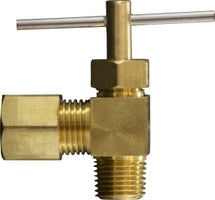 26014 (26-014) Midland Captive Sleeve Compression Fitting - Male Pipe Angle Needle Valve - 5/16" Tube OD x 1/4" Male Pipe - Brass