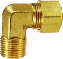 26224B (26-224B) Midland Captive Sleeve Compression Fitting - Barstock Male 90° Elbow - 1/4" Tube OD x 1/8" Male NPTF - Brass