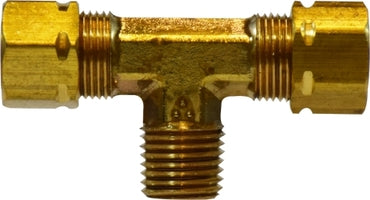 26291 (26-291) Midland Captive Sleeve Compression Fitting - Male Branch Tee - 1/4" Tube OD x 1/8" Male NPTF- Brass