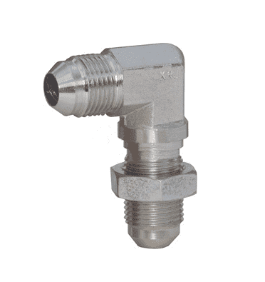 2701LN-6 Dixon Zinc Plated Steel 90 deg. Bulkhead Elbow with Lock Nut - 9/16"-18 Male 37 deg. Flare