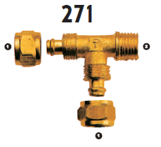 271-04-02 Adaptall Brass -04 Polytube Compression x -02 Male BSPT Run Tee