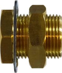 28315 (28-315) Midland FIP Bulkhead Fitting (with Large Mounting Nut) - 1/4-18 Female NPTF - 3/4-16 Male UNS - 3/4" Hole Size - 1-1/2" Length - Brass