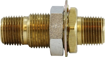 28313 (28-313) Midland FIP x MIP Bulkhead Fitting - 1/4-18 Female NPTF x 1-14 Male UNS x 1/2-14" - 2-7/8" Length - Brass