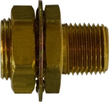 28317 (28-317) Midland FIP x MIP Bulkhead Fitting - 1/4-18 Female NPTF x 1-14 Male UNS x 1/2-14" - 2-1/8" Length - Brass