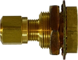 28322 (28-322) Midland FIP x Tube Bulkhead Fitting - 3/8-18 Female NPTF x 3/8 OD Tube x 7/8-20 UNCF - 1-3/8" Length - Brass