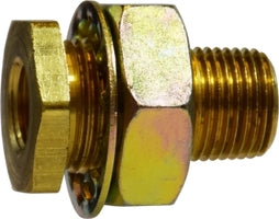 28347 (28-347) Midland FIP x MIP Bulkhead Fitting - 1/2-14 Female NPTF x 1-14 Male UNS x 1/2-14" - 2-3/8" Length - Brass
