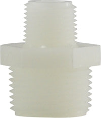 28620W (28-620W) Midland Plastic Pipe Fitting - Reducing Hex Nipple - 1/4" Male Pipe x 1/8" Male Pipe - White Nylon