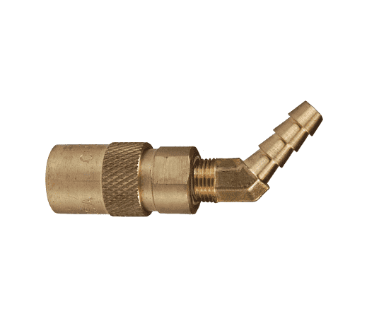 2CM4S2.5-B-E Dixon Brass CM-Series Quick Disconnect 1/4" Industrial Mold Interchange Unvalved Hydraulic Coupler - 45 deg. - Hose Barb - 5/16" Hose ID