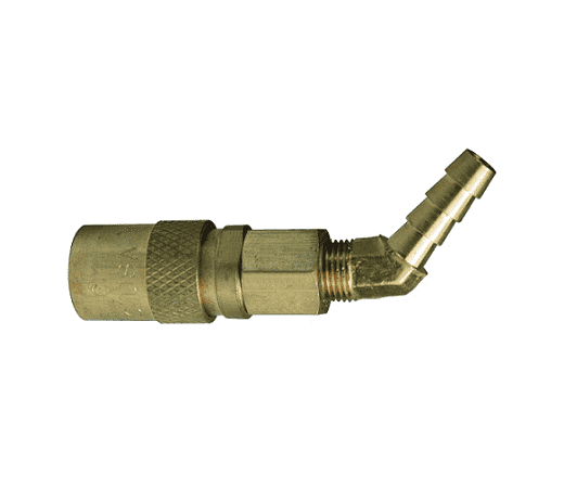 2CM4S2-B Dixon Brass CM-Series Quick Disconnect 1/4" Industrial Mold Interchange Valved Hydraulic Coupler - 45 deg. - Hose Barb - 1/4" Hose ID