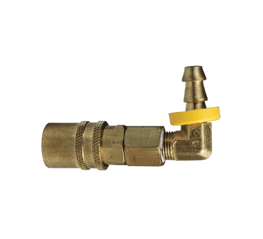 2CM9B3-B Dixon Brass CM-Series Quick Disconnect 1/4" Industrial Mold Interchange Valved Hydraulic Coupler - 90 deg. - Push-Loc Barb - 3/8" Hose ID