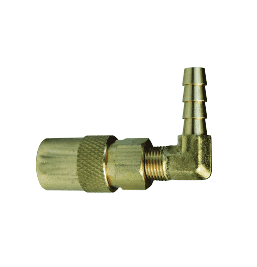 2CM9S2.5-B-E Dixon Brass CM-Series Quick Disconnect 1/4" Industrial Mold Interchange Unvalved Hydraulic Coupler - 90 deg. - Hose Barb - 5/16" Hose ID