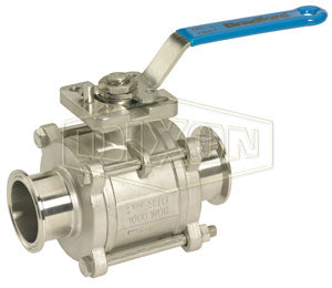 BV2CS-100CC-A Dixon Valve 1" Two-Way Encapsulated Sanitary 3 Piece Clamp End Ball Valve - Stainless Steel - Standard Handle - Seat: 50% Stainless Steel Reinforced PTFE