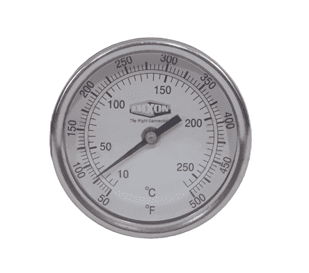 30040104 Dixon Bi-Metal Thermometer - Model 30 - Back Connected 3" Face - 50-500 deg. F/10-260 deg. C Range - 4" Stem Length
