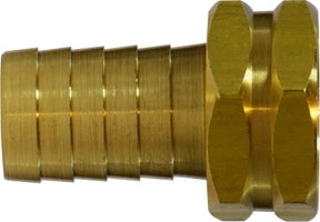 30031 (30-031) Midland Garden Fitting - Barstock Female Only - 3/8" Hose Barb x 3/4" Female GHT - Brass