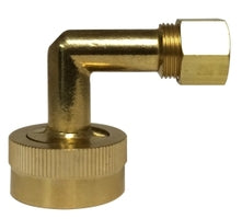 30056 (30-056) Midland Garden Hose Fitting - Dishwasher 90° Elbow - 3/4" Female GHT x 3/8" Compression with Nut & Sleeve - Brass