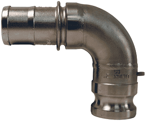 400E-90SS Dixon 4" 316 Stainless Steel Type E Cam and Groove 90 deg. Elbow - Male Adapter x Hose Shank