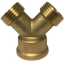 30140 (30-140) Midland Garden Hose Valve - Hose Y Connector - 3/4" Female GHT x 3/4" Male GHT x 3/4" Male GHT - Cast Brass