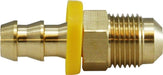 30246 (30-246) Midland Push On Hose Barb Fitting - Male SAE Flare Adapter - 7/8-14 UNF Thread - 5/8" Hose ID x 5/8" 45° Male Flare - Brass