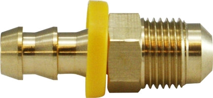 30245 (30-245) Midland Push On Hose Barb Fitting - Male SAE Flare Adapter - 3/4-16 UNF Thread - 1/2" Hose ID x 1/2" 45° Male Flare - Brass