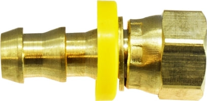 30265 (30-265) Midland Push On Hose Barb - Female 37° JIC Flare Swivel - 7/16-20 UNF Thread - 1/4" Hose ID x 1/4" Female 37° JIC - Brass