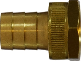 30453 (30-453) Midland Garden Hose Fitting - Female End Only (Short Shank with Hex) - 1/2" Hose Barb x 3/4" Female GHT - Brass