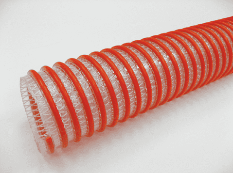 3076-0400-100 by Jason Industrial | 3076 Series | Heavy-duty Suction & Transfer Hose | 80 PSI | 4" ID | 4.78" OD | Orange/Clear | PVC | 100ft