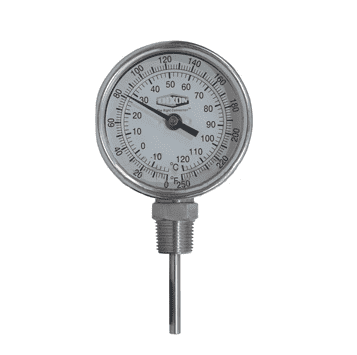 31025064 Dixon Bi-Metal Thermometer - Model 31 - Bottom Connected 90 deg. Angle 3" Face - 0-250 deg. F/-20-120 deg. C Range - 2-1/2" Stem Length