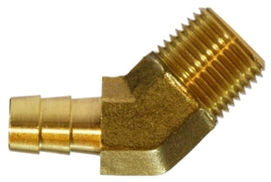 32109 (32-109) Midland Barstock Hose Barb 45° Elbow - 1/4" Hose ID x 1/4" Male NPTF - Brass