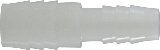 33407W (33-407W) Midland Plastic Pipe Fitting - Reducing Splicer - 1/2" Hose Barb x 1/4" Hose Barb - White Nylon