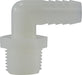 33314W (33-314W) Midland Plastic Pipe Fitting - 90° Male Elbow - 3/4" Hose Barb x 3/4" Male Pipe - White Nylon