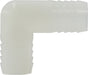 33390W (33-390W) Midland Plastic Pipe Fitting - 90° Union Elbow - 1/4" Hose Barb x 1/4" Hose Barb - White Nylon