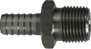 34588 (34-588) Midland Beverage Fitting - Barb to Male Pipe Adapter - 1/4" Hose ID x 1/4" Male Pipe - Stainless Steel