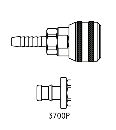 3700P Eaton 3000 Series Female Socket 3/8 Hose Stem End Connection Pneumatic Quick Disconnect Coupling for use with Push-on Style Hose - Buna-N Seal - Brass