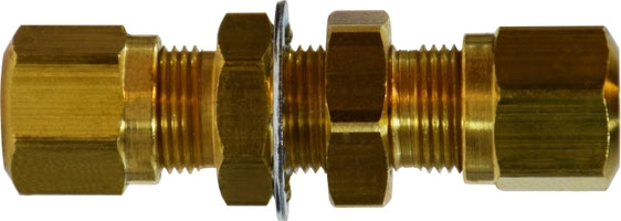 38028 (38-028) Midland DOT Air Brake Fitting (Nylon Tubing) - Bulkhead Union - 1/4" Tube OD - Brass